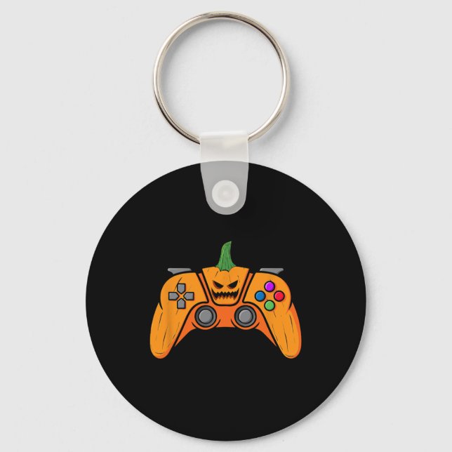 Halloween Video Game Controller With Pumpkin Face  Key Ring (Front)