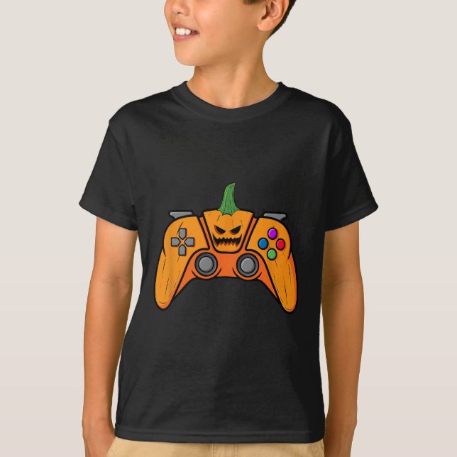 Halloween Video Game Controller With Pumpkin Face  T-Shirt (Front)