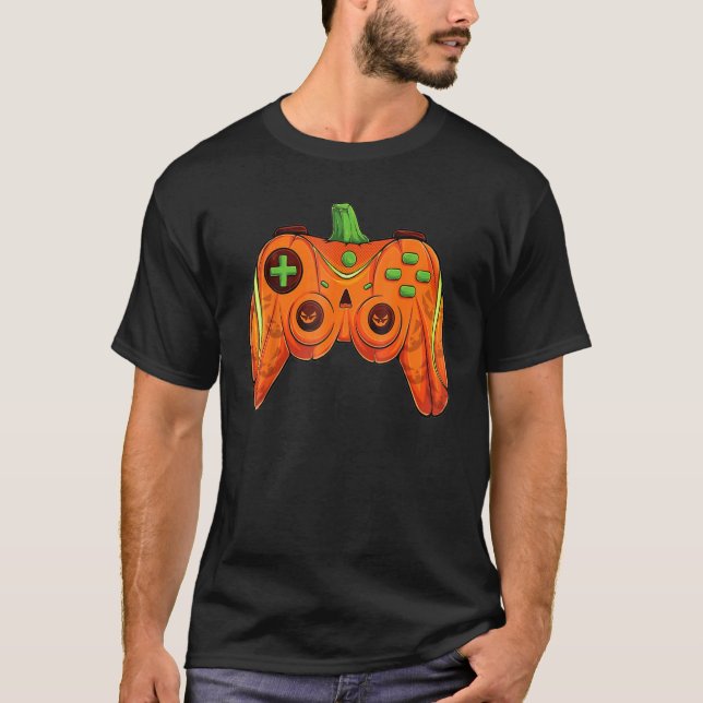Halloween Video Game Controller With Pumpkin Face  T-Shirt (Front)