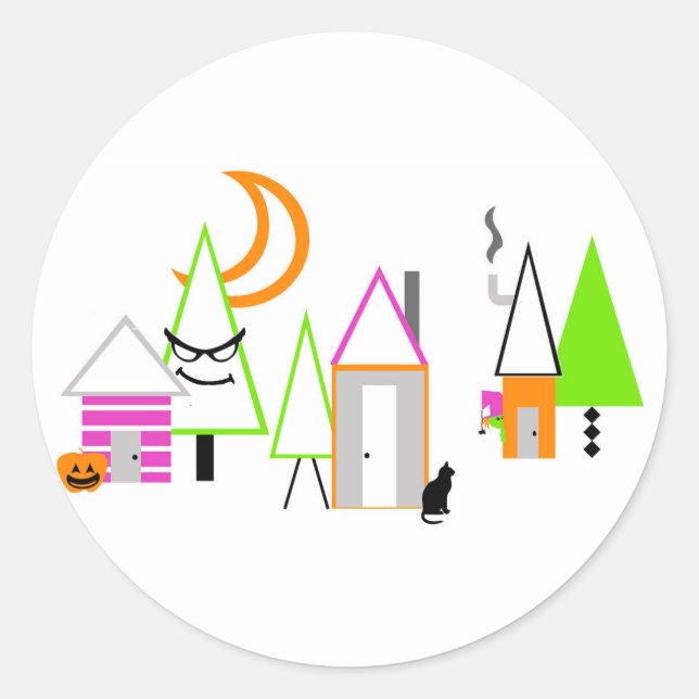 halloween village custom black orange purple classic round sticker (Front)