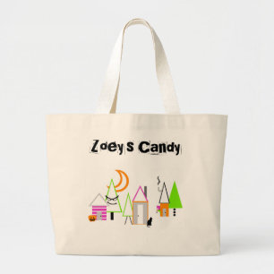 halloween village custom black orange purple large tote bag