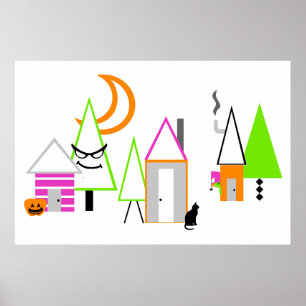 halloween village custom black orange purple poster