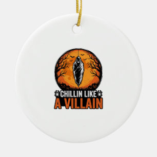 Halloween Villain Vintage Engraving Shirt Design_1 Ceramic Tree Decoration