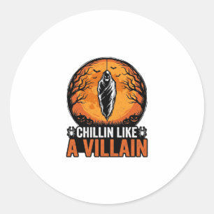 Halloween Villain Vintage Engraving Shirt Design_1 Classic Round Sticker