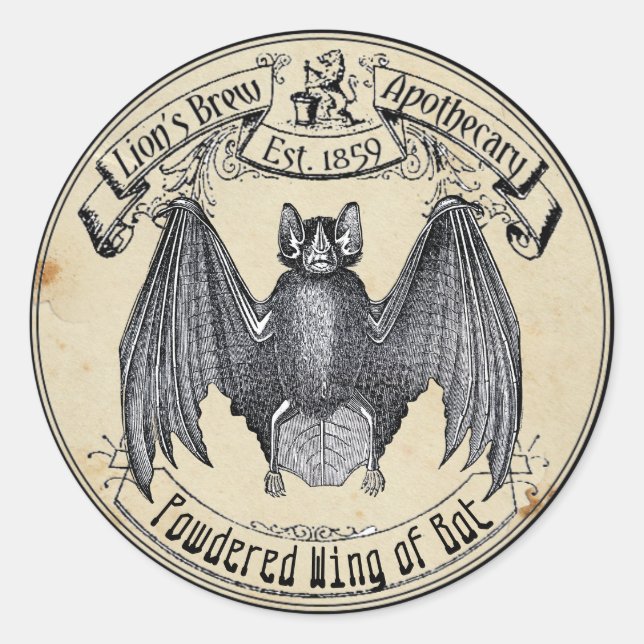 Halloween Vintage Apothecary Wing of Bat Classic Round Sticker (Front)