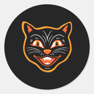 Halloween Vintage Black Cat  Classic Round Sticker