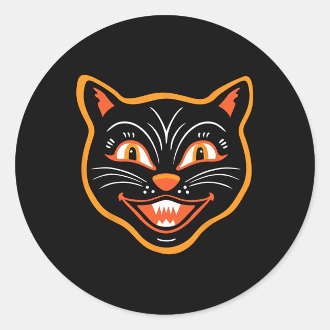Halloween Vintage Black Cat  Classic Round Sticker (Front)