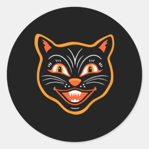 Halloween Vintage Black Cat  Classic Round Sticker