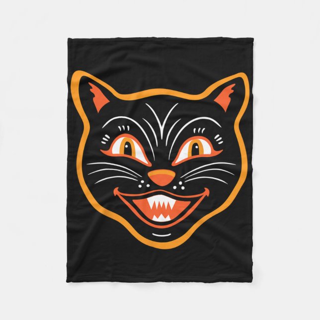 Halloween Vintage Black Cat  Fleece Blanket (Front)
