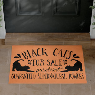 Halloween Vintage Black Cat   Orange Doormat