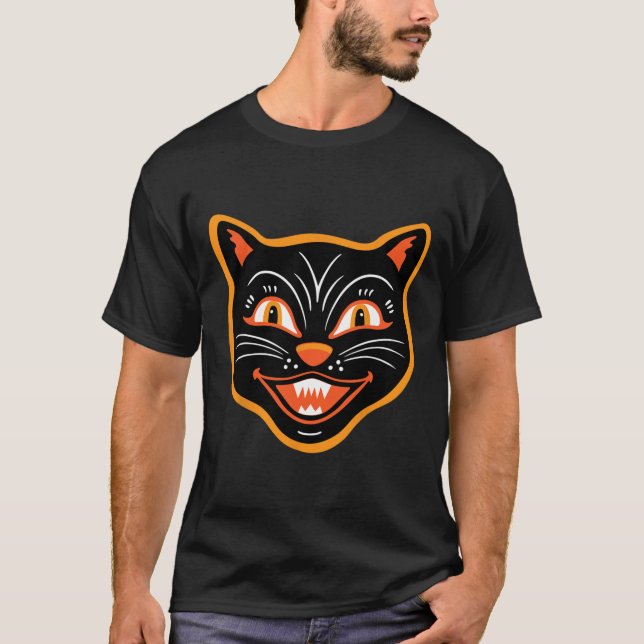 Halloween Vintage Black Cat  T-Shirt (Front)