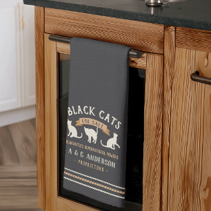 Halloween Vintage Black Cats Personalised Tea Towel