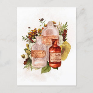 Halloween Vintage Bottles Autumn Flowers Postcard