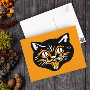 Halloween Vintage Cat Face Postcard