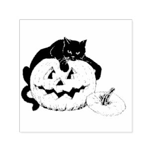 ~ HALLOWEEN ~ Vintage Cat Pumpkin drawing ~ Self-inking Stamp