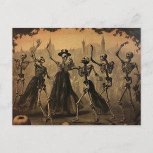 Halloween Vintage Dancing Skeletons Postcard