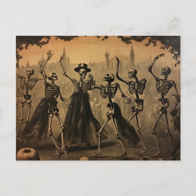 Halloween Vintage Dancing Skeletons  Postcard (Front)
