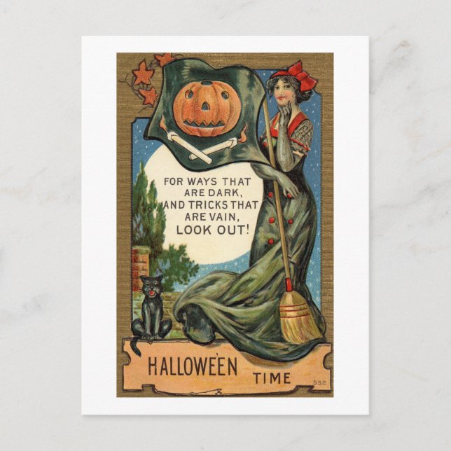Halloween Vintage Dark Days Witch Postcard (Front)