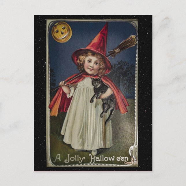 Halloween Vintage Funny Cat Illustration Postcard (Front)