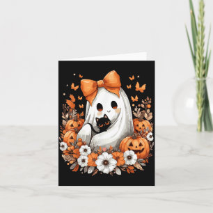 Halloween Vintage Ghost With Black Cat Pumpkin Card