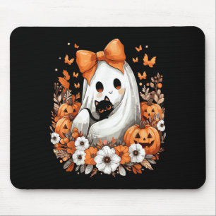 Halloween Vintage Ghost With Black Cat Pumpkin Mouse Mat