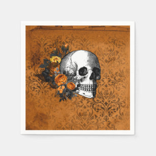 Halloween Vintage Goth Skull Flower Party Napkins