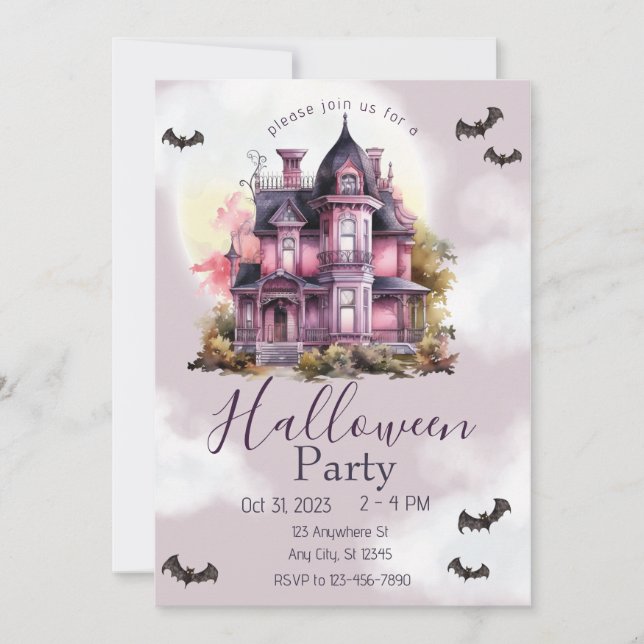 Halloween Vintage Gothic House Pink Invitation (Front)