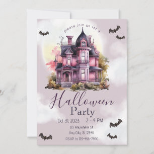 Halloween Vintage Gothic House Pink Invitation