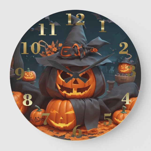  Halloween Vintage Gothic Pumpkin Wall Clock (Front)