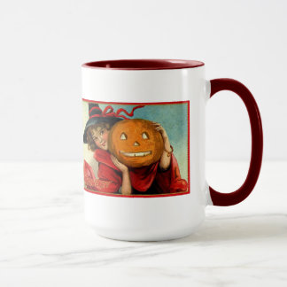 Halloween Vintage Image Young Girl and Pumpking Mug