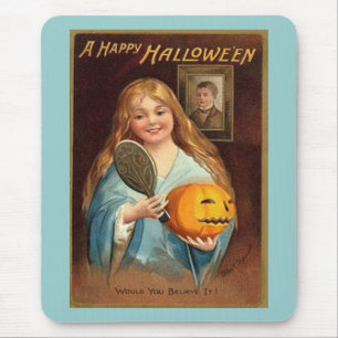 Halloween Vintage Lady With Mirror) Mouse Mat