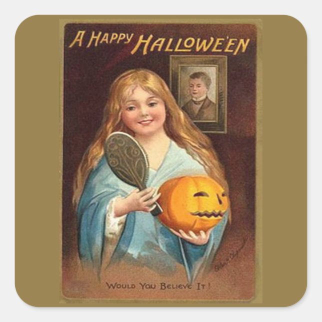 Halloween Vintage Lady With Mirror) Square Sticker (Front)