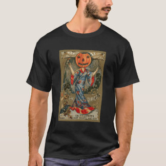 Halloween Vintage Look Lady Pumpkin-Head Image On  T-Shirt