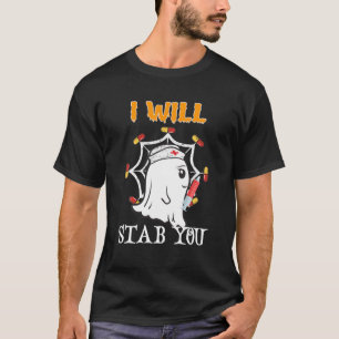 Halloween Vintage Nurse Ghost I Will Stab You EMT T-Shirt