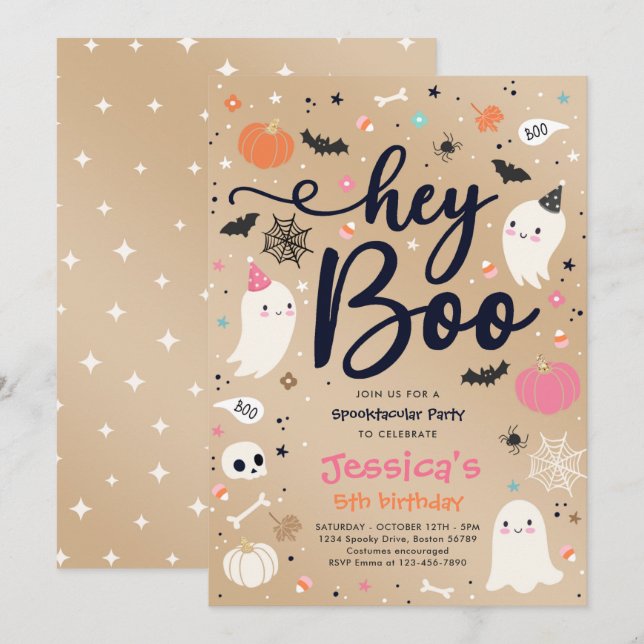 Halloween Vintage Pink Ghost Birthday Spooktacular Invitation (Front/Back)