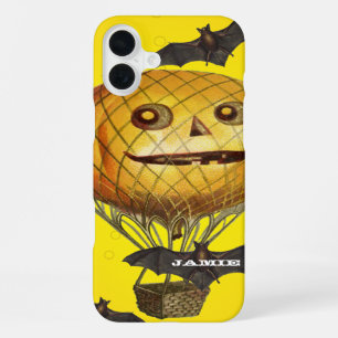Halloween Vintage Pumpkin Balloon Man and Bats iPhone 16 Plus Case
