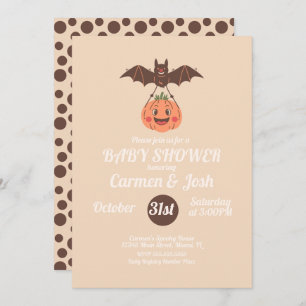 Halloween Vintage Pumpkin Bat Retro Baby Shower Invitation