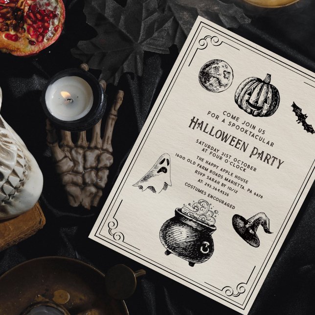 Halloween Vintage Pumpkin Witch Party Invitation (Creator Uploaded)