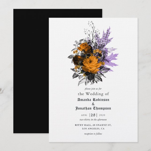 Halloween Vintage Shabby Floral Wedding Invitation (Front/Back)