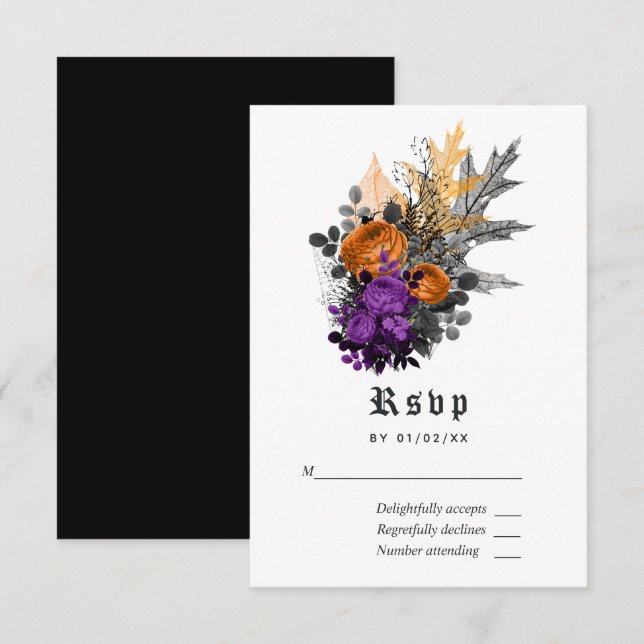 Halloween Vintage Shabby Floral Wedding RSVP Card (Front/Back)
