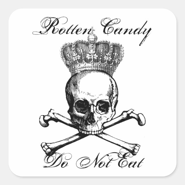 Halloween vintage skull & crossbones candy treat square sticker (Front)