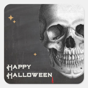 Halloween Vintage Skull Etching Black Square Sticker