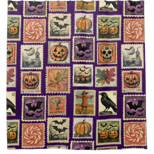 Halloween Vintage Stamp Patter Shower Curtain