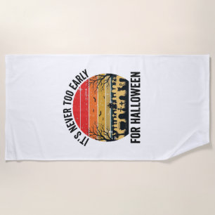 Halloween Vintage Sunset Graveyard Cat Vector Desi Beach Towel