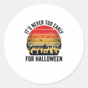 Halloween Vintage Sunset Graveyard Cat Vector Desi Classic Round Sticker
