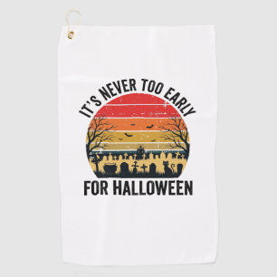 Halloween Vintage Sunset Graveyard Cat Vector Desi Golf Towel