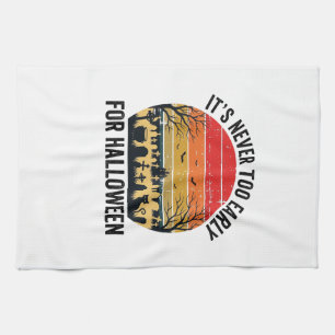 Halloween Vintage Sunset Graveyard Cat Vector Desi Tea Towel