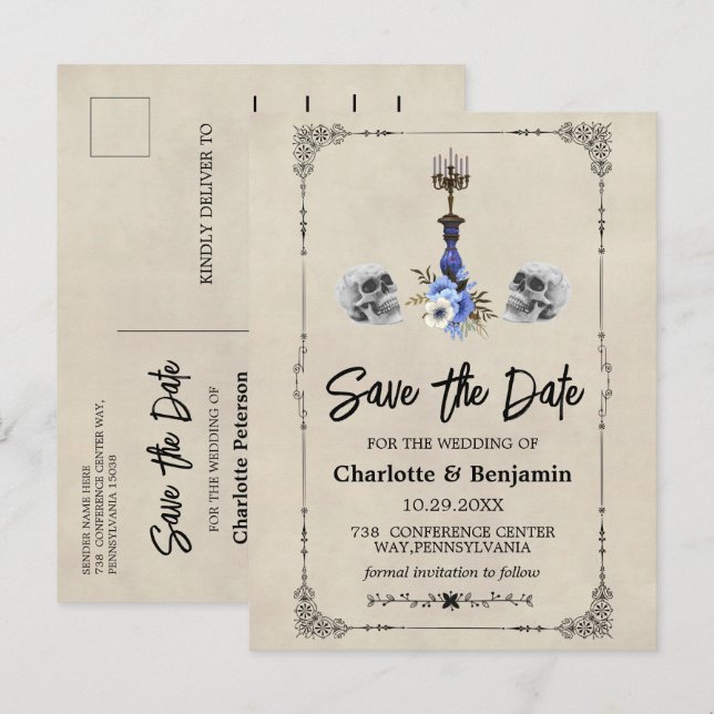 Halloween Vintage Wedding Save The Date Announcement Postcard (Front/Back)