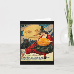 Halloween Vintage Witch Moon Black Cat Moon Card