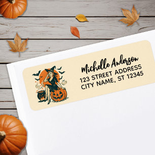 Halloween Vintage Witch Pumpkin Bat Return Address
